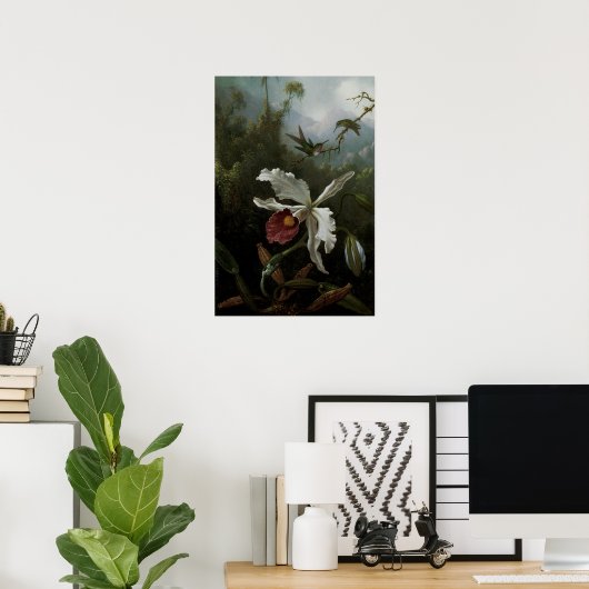 Poster Colibris et orchidée blanche par Martin J. Heade (Bureau à domicile)