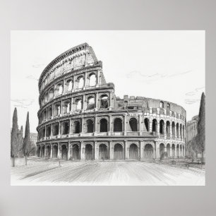 Poster Colisée monument historique à rome, italie esquiss