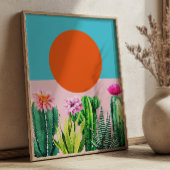 Poster Collage Abstrait Floral Rétro de Coucher de Soleil
