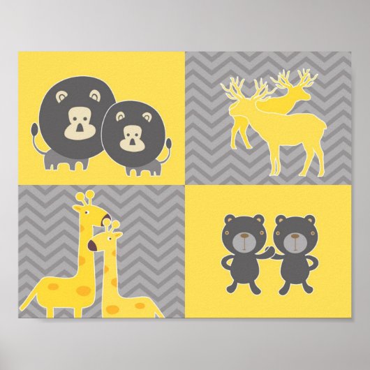 Poster Collage animal sur chevron uni et zigzag (Devant)