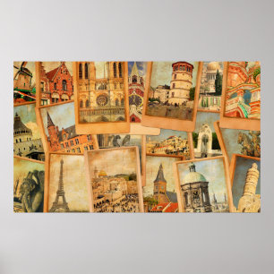 Poster Collage carte photo vintage. Europe, Moyen-Orient