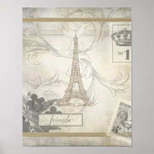 Poster Collage chic minable de Tour Eiffel