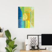 Poster Collage couleur Abstrait avec oiseaux (Bureau à domicile)