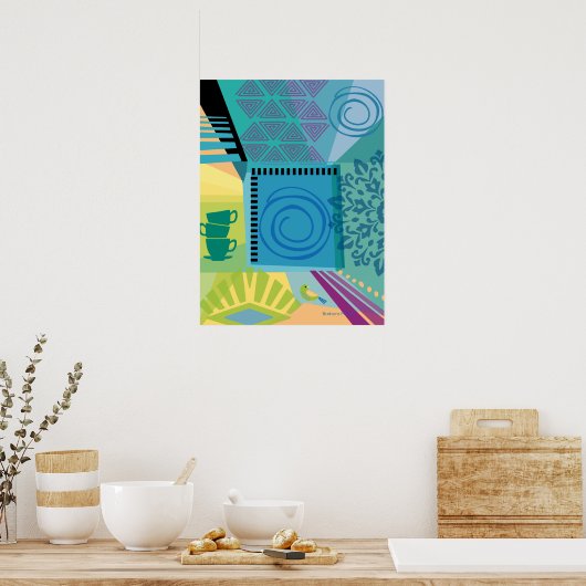 Poster Collage couleur Abstrait avec Teacups (Cuisine)