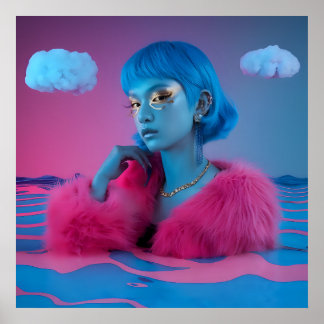 Poster Collage créatif fille en manteau de fourrure rose