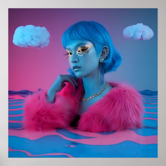 Poster Collage créatif fille en manteau de fourrure rose (Devant)