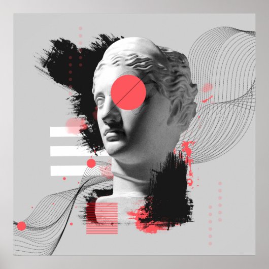 Poster Collage d'art contemporain avec tête de statue ant (Devant)