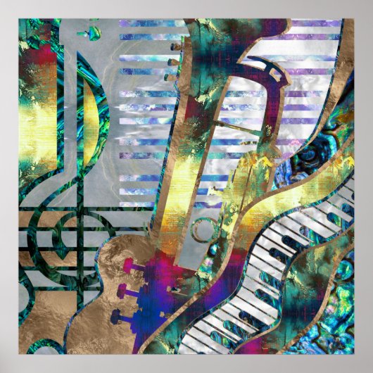 Poster Collage d'art musical Abstrait - médias mixtes #1 (Devant)