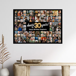 Poster Collage de 100 photos noir or pour 30e anniversair