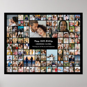 Poster Collage de 100 photos personnalisé pour le 100e an
