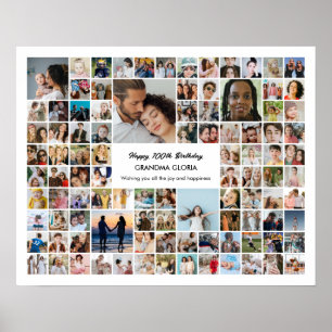 Poster Collage de 100 photos personnalisées pour le 100e