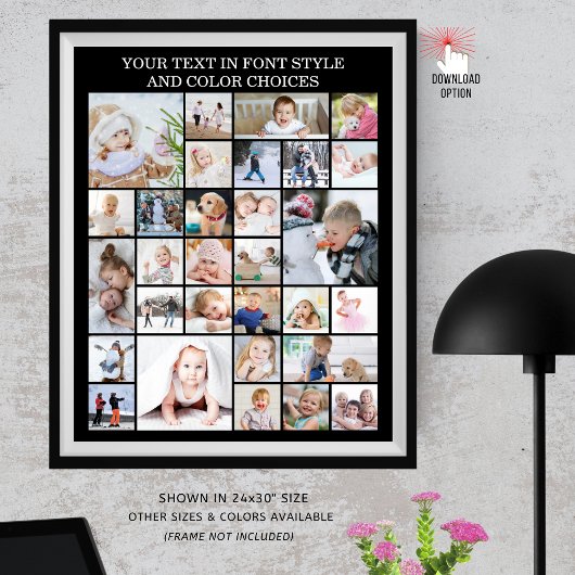 Poster Collage de 30 photos simple couleur et texte perso