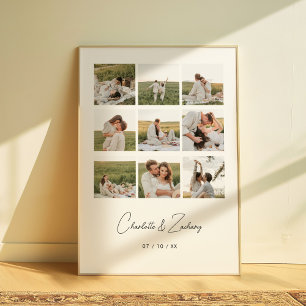Poster Collage de 9 photos de mariage personnalisé pour c