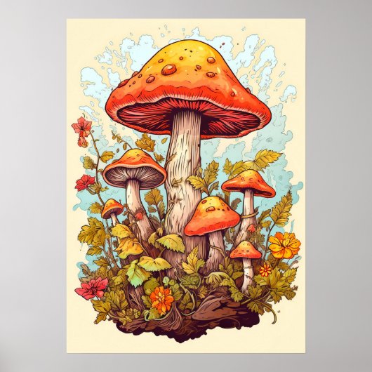 Poster Collage de champignons colorés créatifs (Devant)