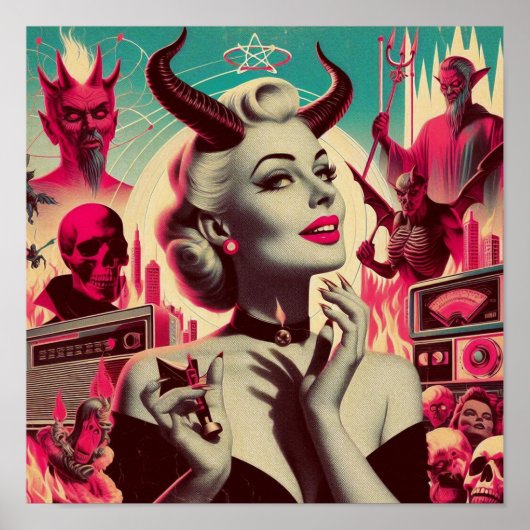 Poster Collage de femme diabolique rétro (Devant)