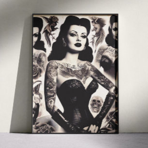 Poster Collage de femme gothique tatouée vintage