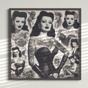 Poster Collage de femme gothique tatouée vintage