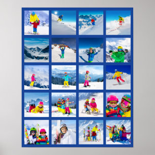 Poster Collage de grille de 20 photos bleu foncé