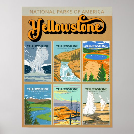 Poster Collage de monuments de Yellowstone National Park (Devant)