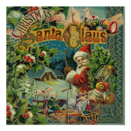 Poster Collage de Noël victorien du Père Noël Antique (Devant)