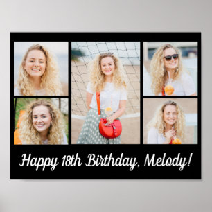 Poster Collage de photos chic noir pour joyeux anniversai