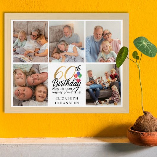 Poster Collage de photos d'anniversaire 60 ans Script Typ