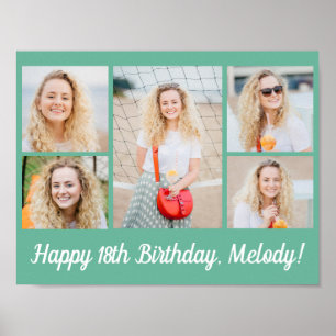 Poster Collage de photos d'anniversaire chic vert mousse