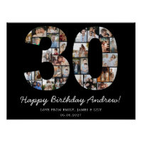 Collage de photos d'anniversaire noir 30 ans Grand