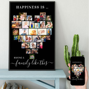 Poster Collage de photos de cœur Le bonheur est une famil
