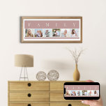 Poster Collage de photos de famille 6 Bande d'images rose<br><div class="desc">Impression personnalisée avec le mot FAMILY en haut de vos photos. Le modèle photo est configuré pour vous pour ajouter 6 de vos photos préférées, qui sont affichées en format carré dans un style simple, style bande, collage photo. Cette pièce personnalisée élégante et élégante a une palette de couleurs douces,...</div>
