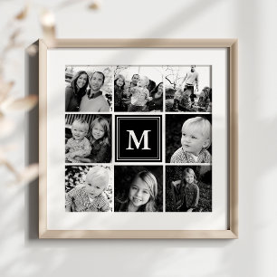 Poster Collage de photos de famille au monogramme noir