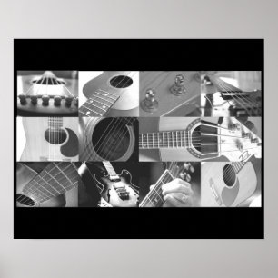 Poster Collage de photos de guitare noir et blanc