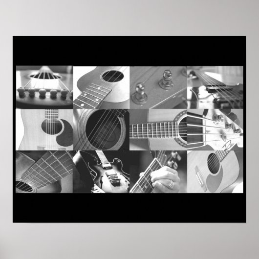 Poster Collage de photos de guitare noir et blanc (Devant)