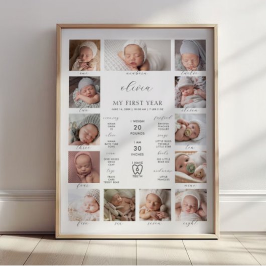 Poster Collage de photos de jalons d'anniversaire minimal