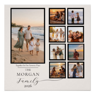 Poster Collage de photos de plage de famille cadre noir