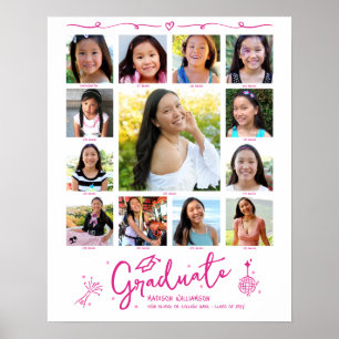 Poster Collage de photos de remise de diplômes rose K–12 