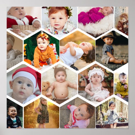 Poster Collage de photos en hexagone (Devant)