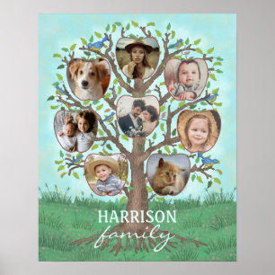 Poster Collage de photos familiales Arbre 8 photos + Nom