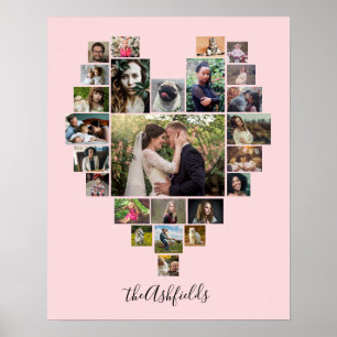 Poster Collage de photos familiales Coeur 25 Photos Nom R