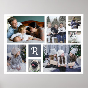 Poster Collage de photos familiales Monogrammes 7 photos