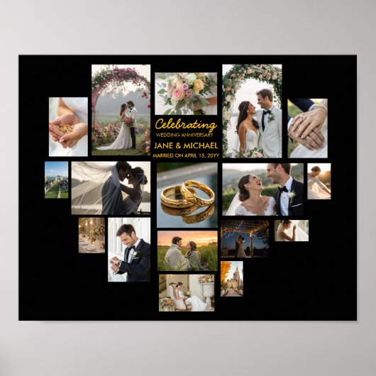 Poster Collage de photos Heart 17 Script personnalisé (Devant)