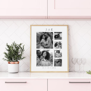 Poster Collage de photos moderne monogramme couples en éc