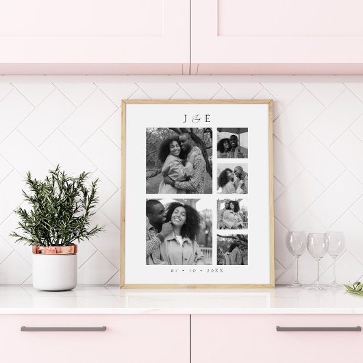 Poster Collage de photos moderne monogramme couples en éc