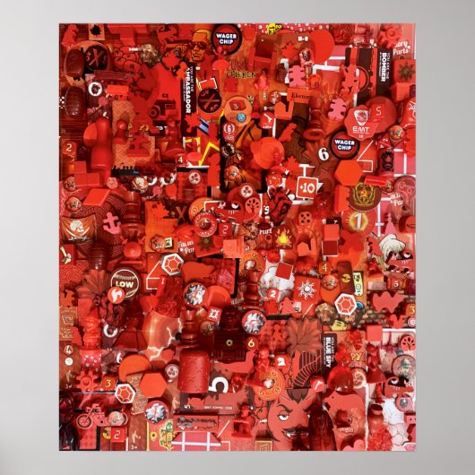 Poster Collage de pièces de jeu de plateau rouge (Devant)
