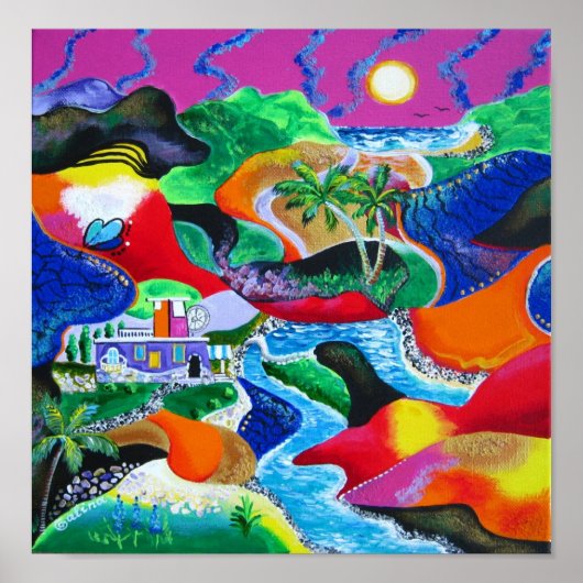 Poster Collage de Porto Rico Tropical Caribbean Art (Devant)