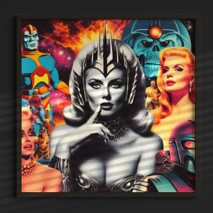 Poster Collage de science-fiction pour femme rétro