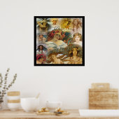 Poster Collage de visages vintage d'Alphonse Mucha (Cuisine)