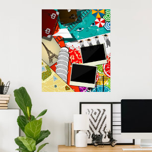 Poster Collage de voyage avec des sites touristiques embl
