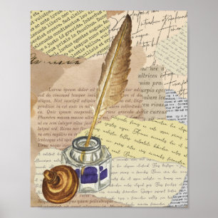 Poster Collage d'écriture vintage avec encre et Quill