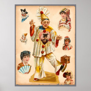 Poster Collage d'Éphémérides de Femmes Vintage et Clowns 